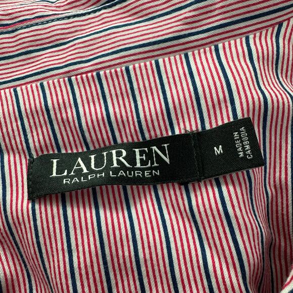 Ralph Lauren Shirt Womens Medium Pink Blue Striped Luxury Logo Pajama Top New - Picture 2 of 10